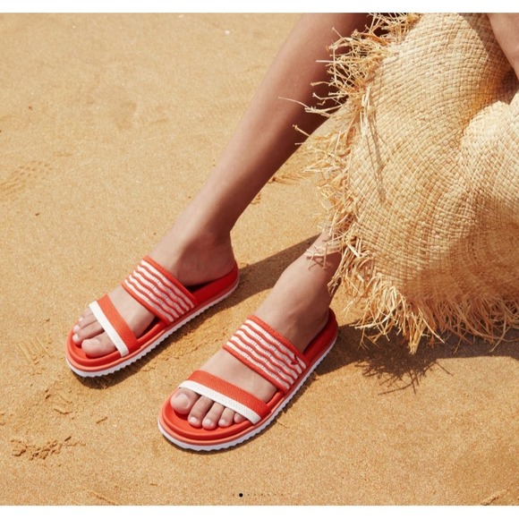 Vivaia Orange White Striped Knit Slide Sandals Stylish Comfort Women Size 8 EU39 - Picture 1 of 13
